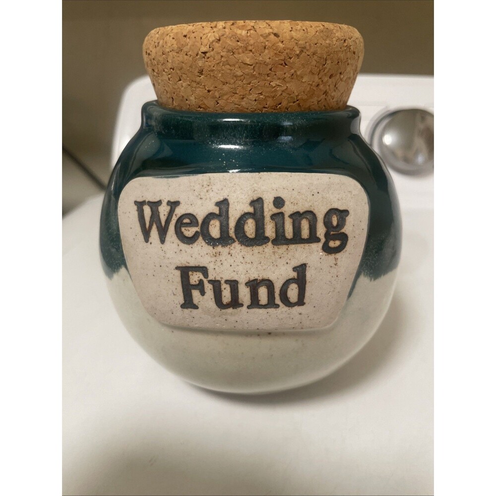 Tumbleweed Pottery Jar Bank Creative Financing with Cork Top Blue Wedding Fund